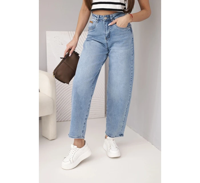 Dámské kalhoty s vysokým pasem a nohavicemi modré model 21961293 - K-Fashion