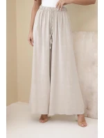 Dámské široké bavlněné kalhoty s gumičkou v pase béžové