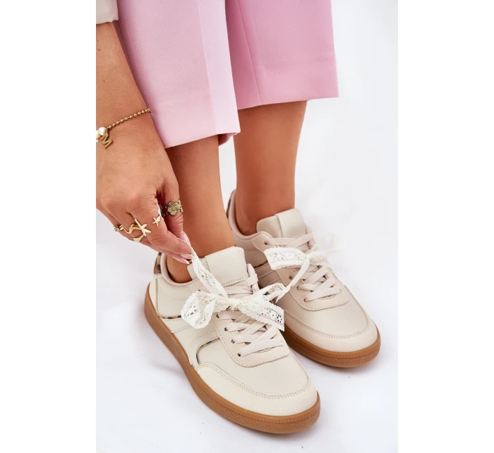 Nízké Dámské Tenisky S Krajkou Leopardí Béžové Zielle