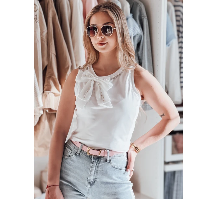 Dámské tričko bez ramínek s mašlí PERBOW bílé Dstreet RY2732