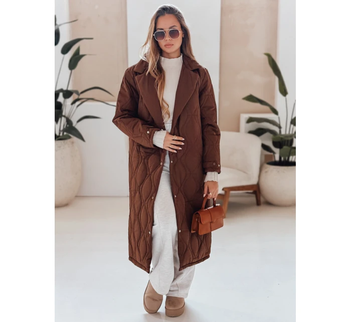 Dámský prošívaný dlouhý kabát TRENDIFY hnědý FashionStreet TY4939