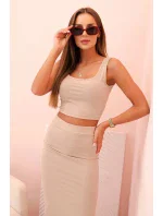 Dámský top a model 22077133 sukně béžový - K-Fashion Dámský top a model 22077133 sukně béžový - K-Fashion