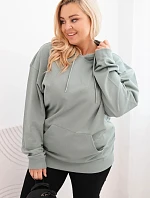 Dámská mikina s kapucí a klokankou Plus Size z bavlny tmavě mátová
