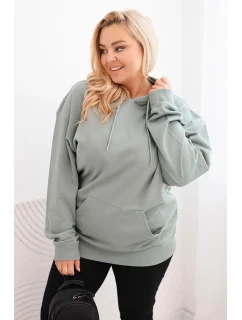 Dámská mikina s kapucí a klokankou Plus Size z bavlny tmavě mátová
