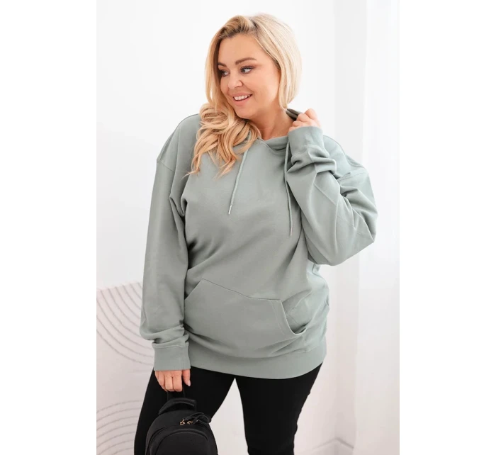 Dámská mikina s kapucí a klokankou Plus Size z bavlny tmavě mátová