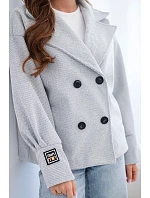 Dámská krátká model 22036093 bunda s límcem šedý melanž - K-Fashion