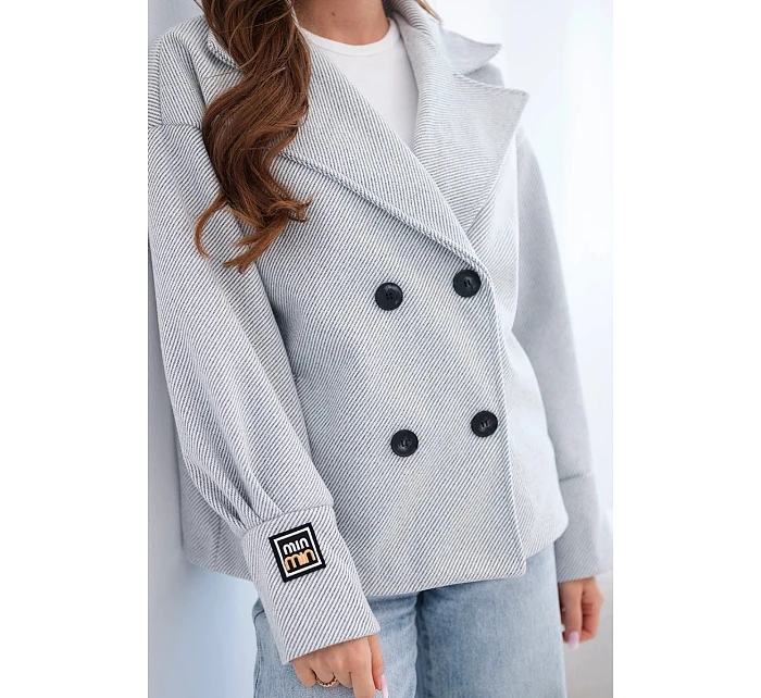 Dámská krátká model 22036093 bunda s límcem šedý melanž - K-Fashion