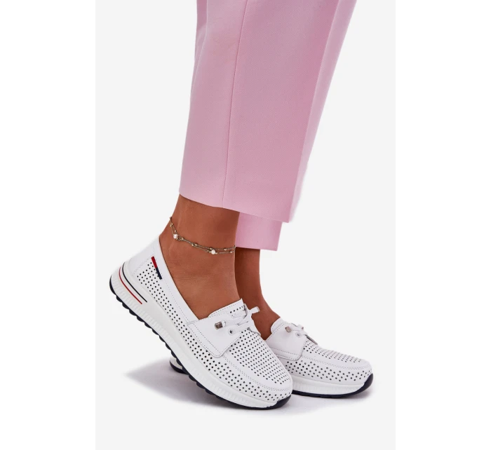 Kožené dámské polobotky na platformě bílé model 21696975 - EVENTO