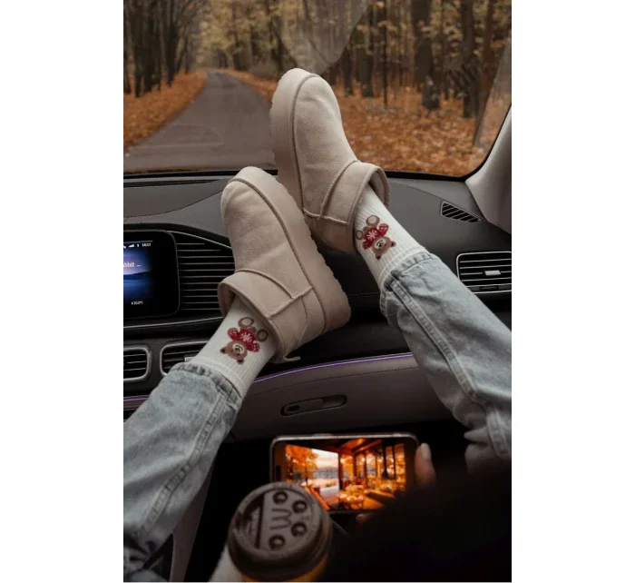 Skarpetki Damskie Miś w Sweterku Ecru