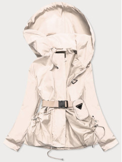 Krátká béžová dámská bunda s páskem (AG3-03)