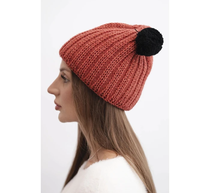 Dámská zimní čepice pletená s bambulí K433 ruda Dámská zimní čepice pletená s bambulí K433 ruda