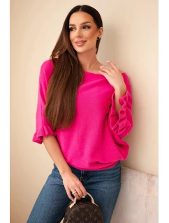 Dámský svetr typu netopýr s kulatým výstřihem fuchsie