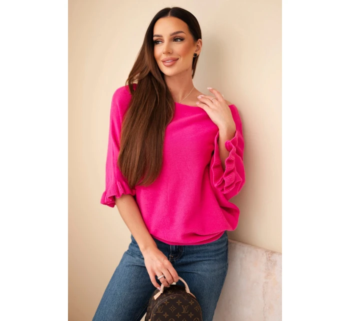 Dámský svetr typu model 21949280 s kulatým výstřihem fuchsie - K-Fashion