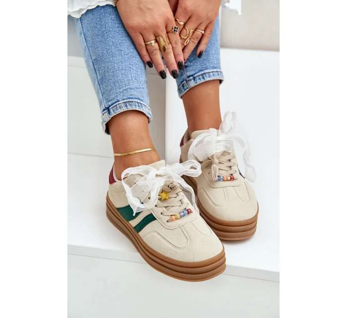 Sneakersy Damskie Z Przypinkami Beżowe Jariana Sneakersy Damskie Z Przypinkami Beżowe Jariana