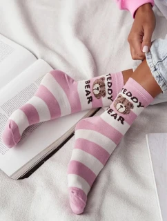 Dámské ponožky s proužky Teddy Bear – růžovo-bílé