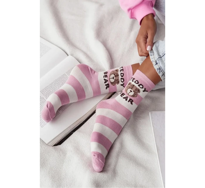 Dámské ponožky s proužky Teddy Bear – růžovo-bílé Dámské ponožky s proužky Teddy Bear – růžovo-bílé