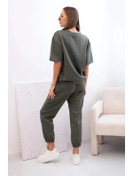 Dámský viskózový komplet s krátkým rukávem a nohavicemi khaki