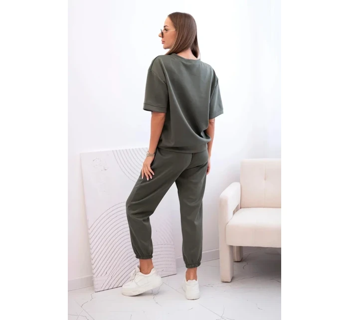 Dámský viskózový komplet s krátkým rukávem a nohavicemi khaki