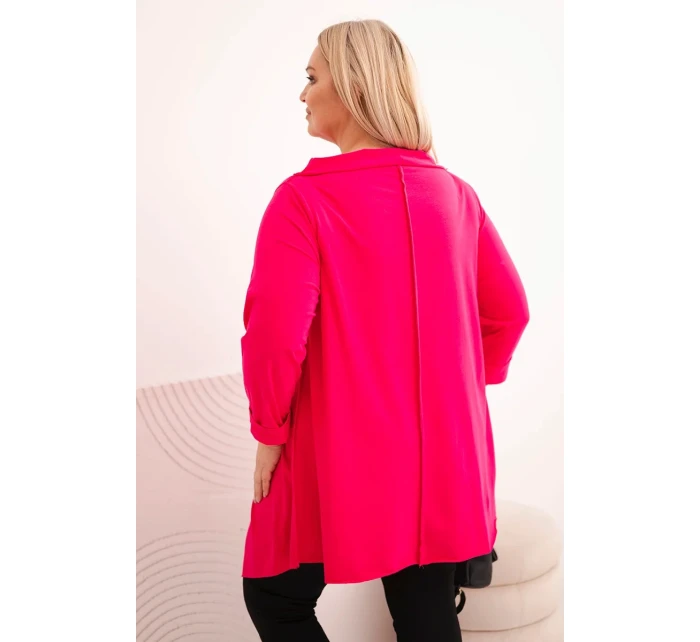 Dámská bavlněná blůza Plus Size asymetrická s ohrnovacími rukávy fuchsie