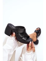 model 21647955 Kožené sandály na podpatku černé - Zazoo