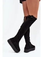 Dámské Kozačky Na Platformě Nad Kolena Big Star SS274264 Černé
