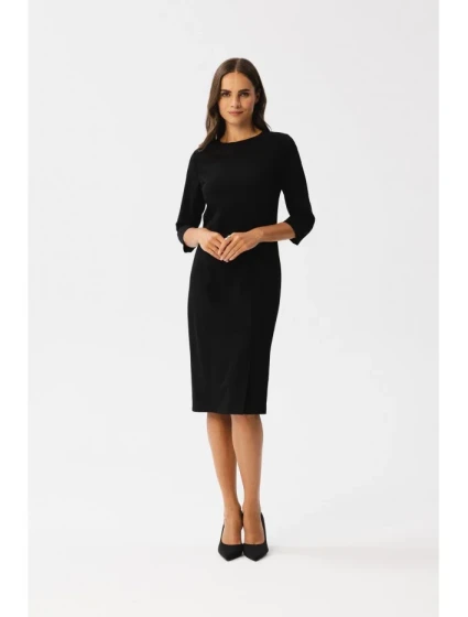 S350 Plášťové šaty s rozparkem vpředu - černé S350 Plášťové šaty s rozparkem vpředu - černé