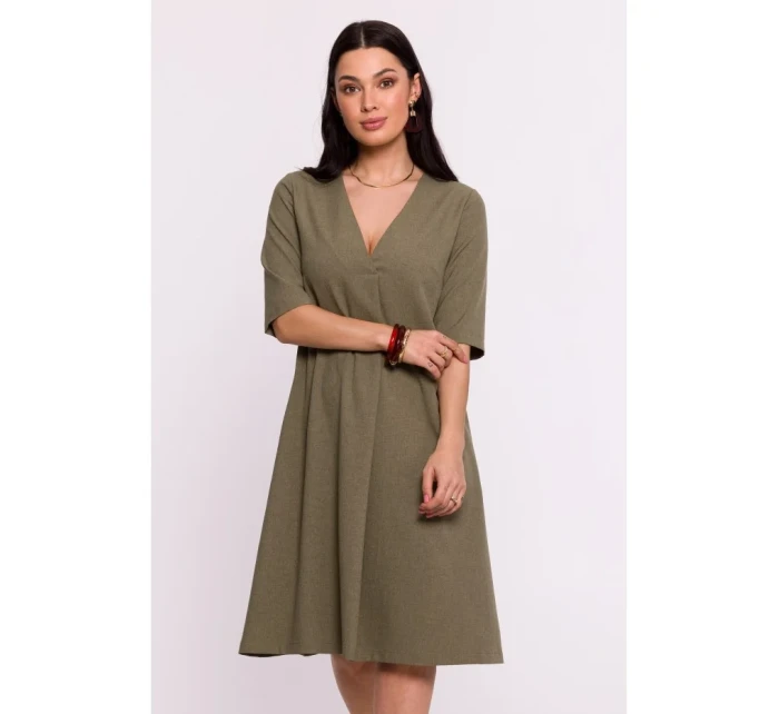 B280 Šaty s výstřihem do V - olivově zelené B280 Šaty s výstřihem do V - olivově zelené