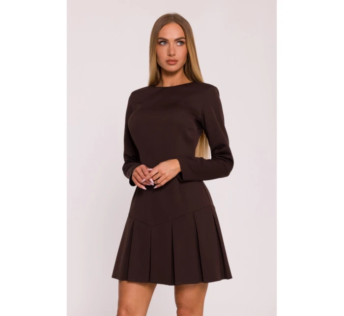 M872 Šaty s obrácenými záhyby - hnědé