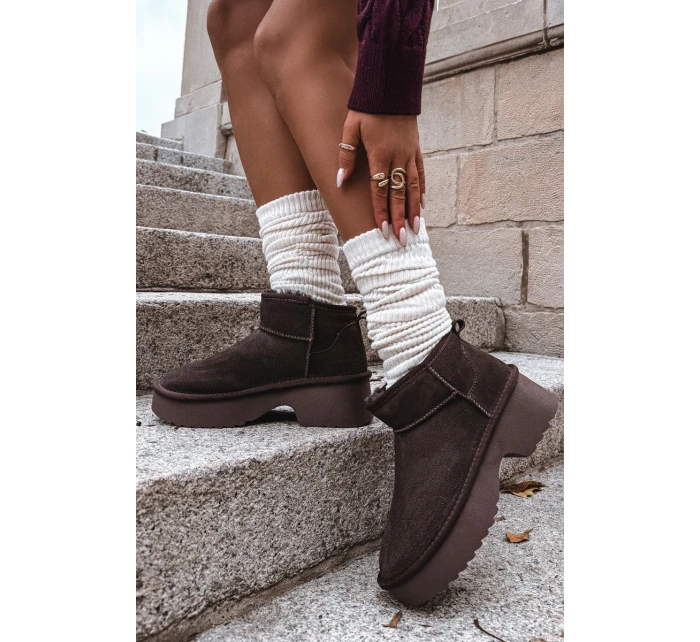 Dámské sněhule Milora z přírodního semiše s kožešinou – čokoládové