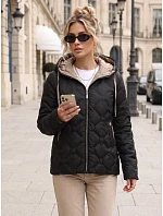 Dámská prošívaná přechodová bunda s kapucí, černá, FashionStreet TY5886 Dámská prošívaná přechodová bunda s kapucí, černá, FashionStreet TY5886