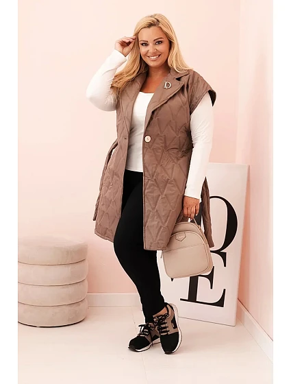 Dámská vesta Plus Size prošívaná s páskem a límcem fango