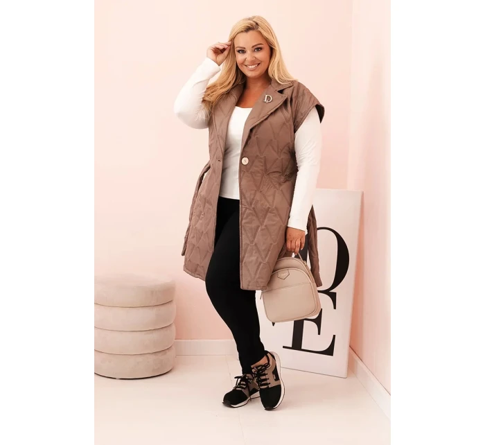 Dámská vesta Plus Size prošívaná s páskem a límcem fango