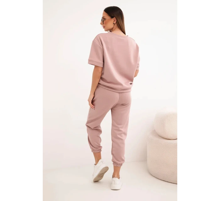 Dámská souprava z viskózy máslo s krátkým rukávem a kalhotami tmavě růžový
