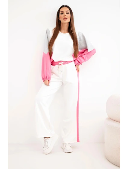 Dámský komplet model 22025240 s volnou mikinou a kalhotami se širokou nohavicí růžový - K-Fashion Dámský komplet model 22025240 s volnou mikinou a kalhotami se širokou nohavicí růžový - K-Fashion
