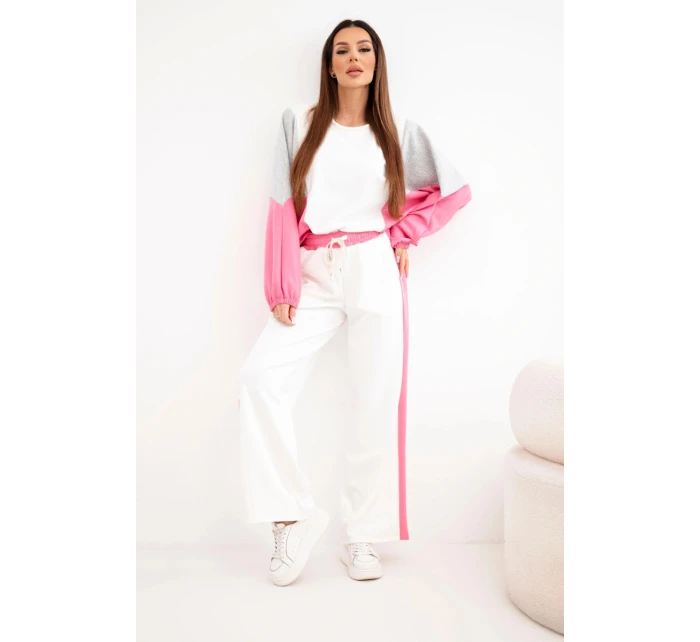 Dámský komplet model 22025240 s volnou mikinou a kalhotami se širokou nohavicí růžový - K-Fashion