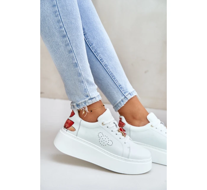 Dámské Kožené Tenisky Na Platformě S A Dekorativním  Bílé model 21675592 - VINCEZA