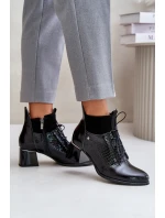 Zazoo 60503 Kožené Boty Na Podpatku Zateplené Černé