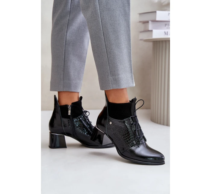 Zazoo 60503 Kožené Boty Na Podpatku Zateplené Černé