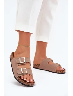 Dámské sandály se zlatými sponami a prošíváním khaki Lunera