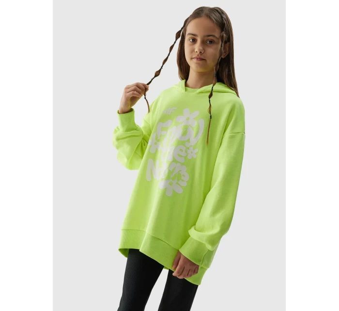 Dívčí tepláková mikina bez zapínání a s kapucí 4F - žlutá Dívčí tepláková mikina bez zapínání a s kapucí 4F - žlutá