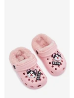Dětské pěnové pantofle zateplené kožíškem s ozdobnými připínkami – růžové