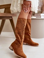 Dámské ažurové kozačky NS525P / 199135 Camel hnědá - Seastar