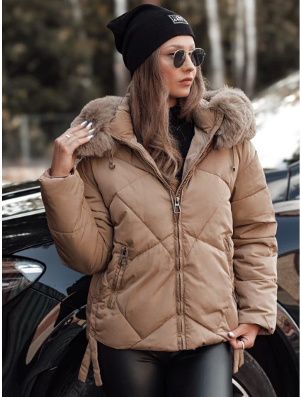 MODIVA prošívaná dámská zimní bunda s kapucí světle béžová FashionStreet TY4725