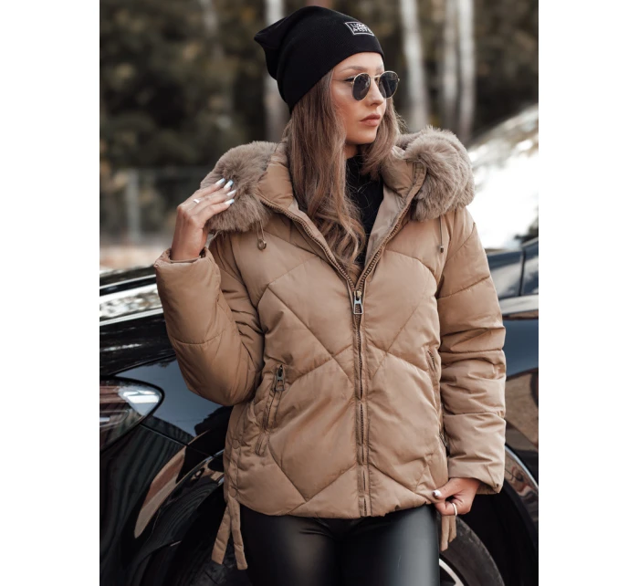 MODIVA prošívaná dámská zimní bunda s kapucí světle béžová FashionStreet TY4725