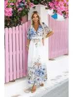 Vzdušné maxi šaty s obálkovým výstřihem, páskem a květinovým  model 21186117 - numoco basic