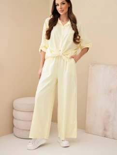 Dámský máslový komplet s lampasem a nápletem žlutý