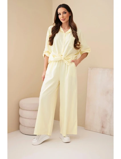 Dámský máslový komplet s lampasem a nápletem žlutý