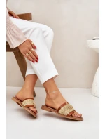 Kožené Pantofle S Dekorativním Detailem A Pletením Hnědé Zazoo 40426