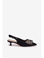 Kožené semišové sandály s mašlí na podpatku model 22100311 černé - D&A