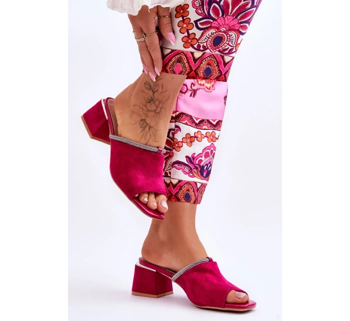 Semišové pantofle na vysokém podpatku S.Barski Fuchsia